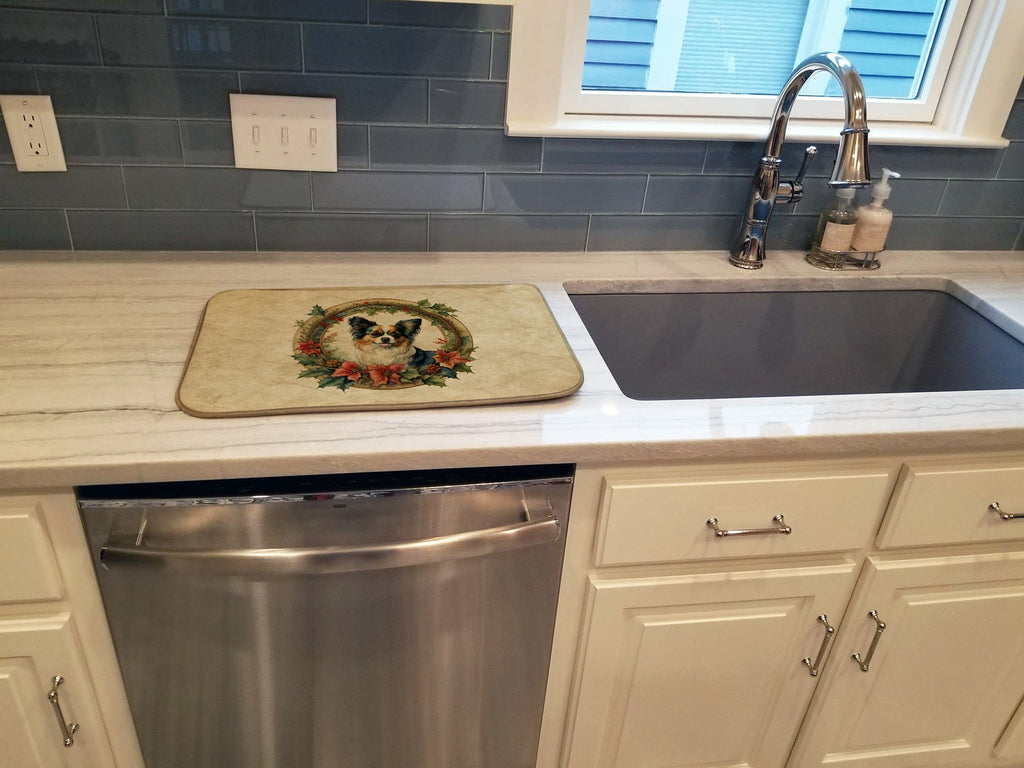 Papillon Christmas Flowers Dish Drying Mat Absorbent Dish Drying Mat Pad for Kitchen Counter Dish Drainer Mat for Countertop, 14 x 21", Multicolor