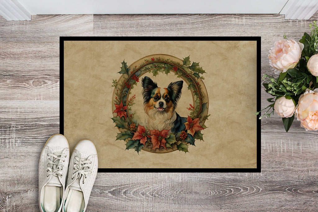 Papillon Christmas Flowers Doormat Indoor Outdoor 24H X 36W Front Door Mat Rugs for Entryway, Non Slip Washable Low Pile,
