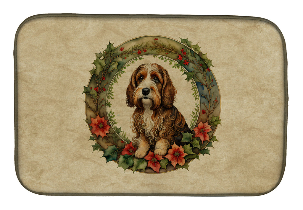 Petit Basset Griffon Vendeen Christmas Flowers Dish Drying Mat Absorbent Dish Drying Mat Pad for Kitchen Counter Dish Drainer Mat for Countertop, 14 x 21", Multicolor