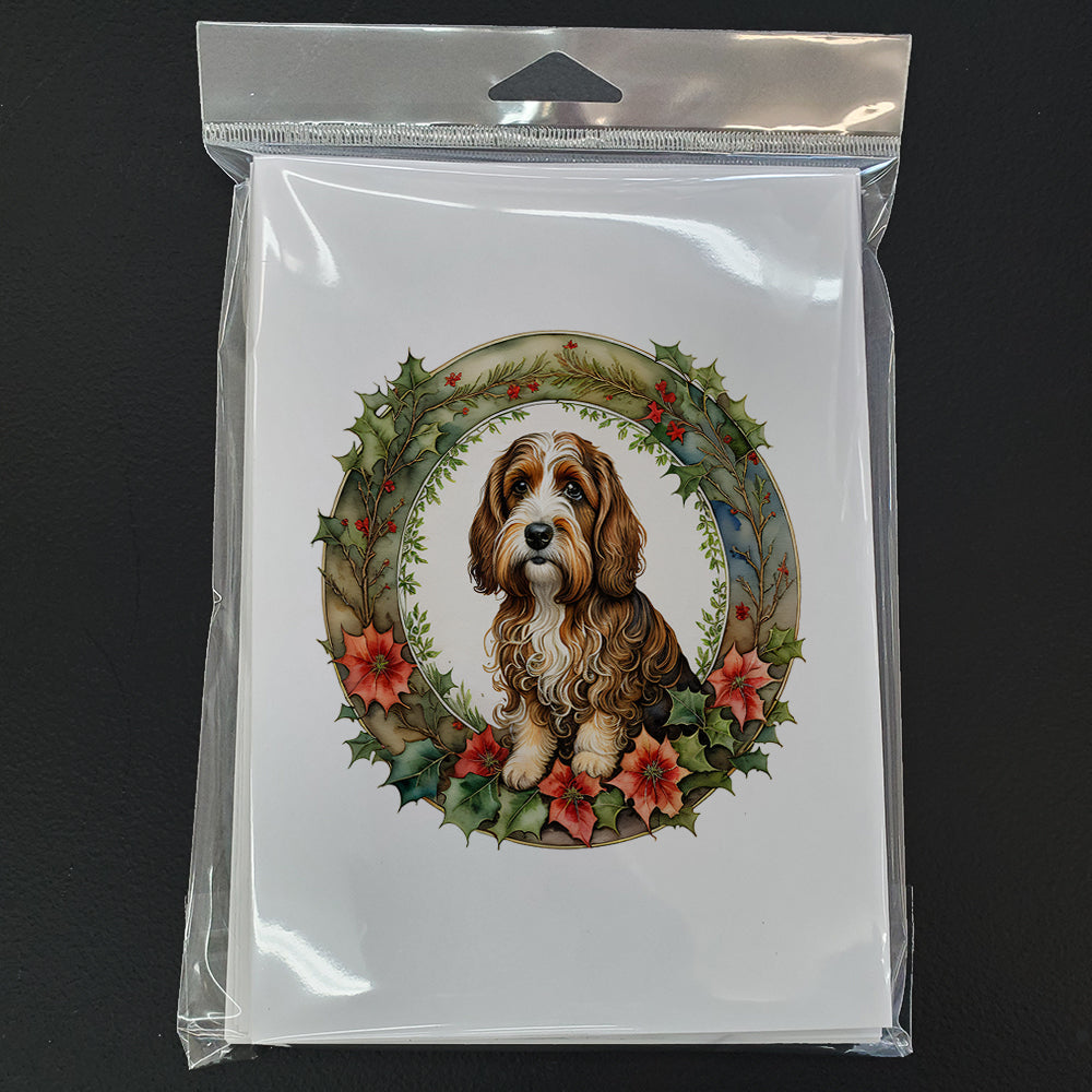 Petit Basset Griffon Vendeen Christmas Flowers Greeting Cards Pack of 8 Blank Cards with Envelopes Whimsical A7 Size 5x7