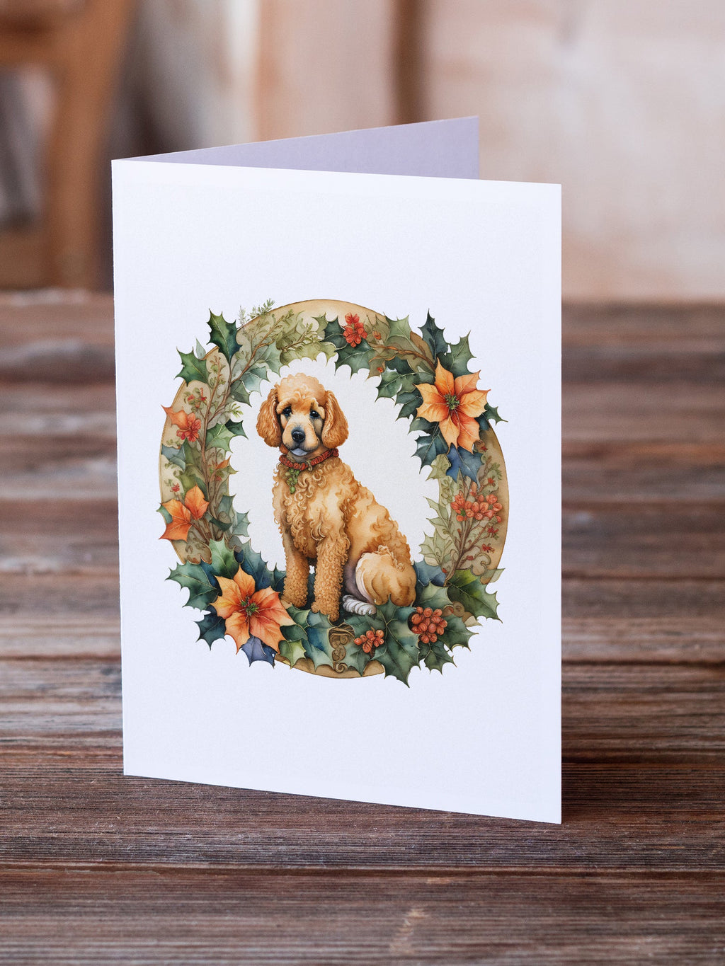 Poodle Christmas Flowers Greeting Cards Pack of 8 Blank Cards with Envelopes Whimsical A7 Size 5x7