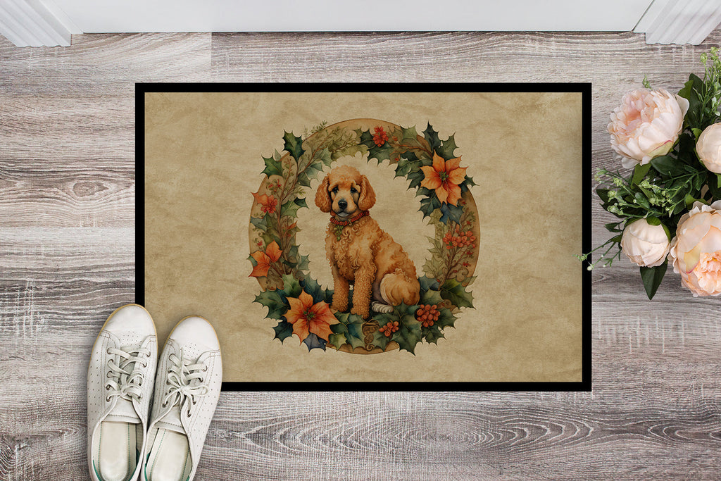 Poodle Christmas Flowers Doormat Indoor Outdoor 24H X 36W Front Door Mat Rugs for Entryway, Non Slip Washable Low Pile,