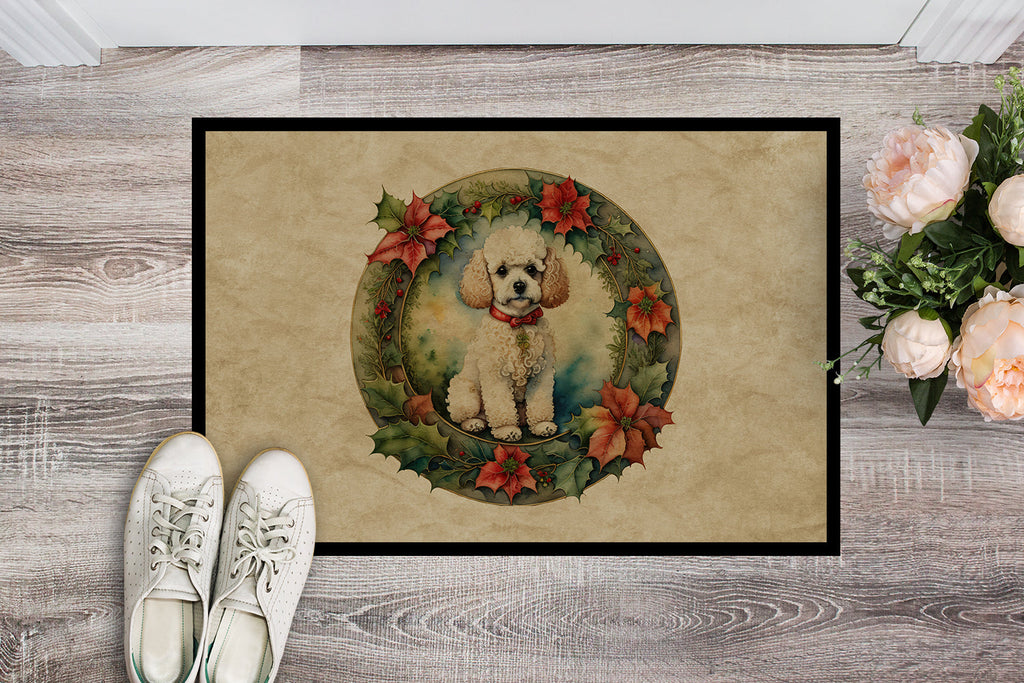 Poodle Christmas Flowers Doormat Indoor Outdoor 24H X 36W Front Door Mat Rugs for Entryway, Non Slip Washable Low Pile,