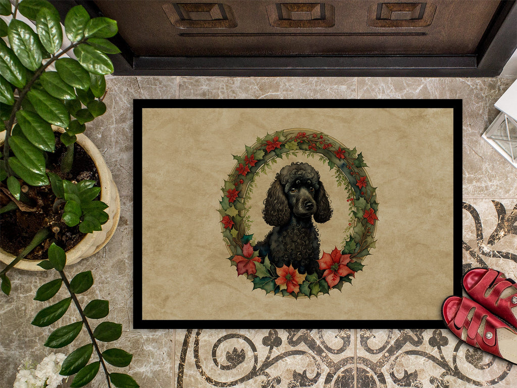 Poodle Christmas Flowers Doormat Indoor Outdoor 18H X 27W Front Door Mat Rugs for Entryway, Non Slip Washable