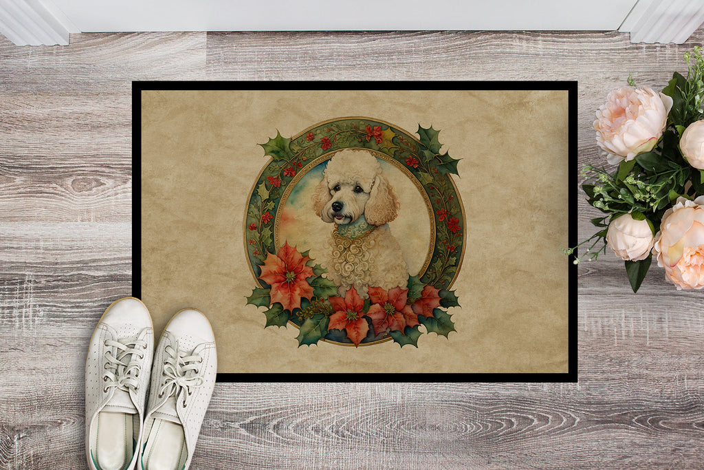 Poodle Christmas Flowers Doormat Indoor Outdoor 18H X 27W Front Door Mat Rugs for Entryway, Non Slip Washable