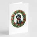 Portuguese Water Dog Christmas Flowers Greeting Cards Pack of 8 Blank Cards with Envelopes Whimsical A7 Size 5x7