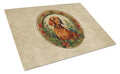 Red Redbone Coonhound Christmas Flowers Cutting Board Tempered Glass Kitchen Cutting Surface, Heat Resistant Chopping, Non-Slip Feet, Food Prep & Serving