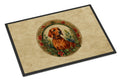 Red Redbone Coonhound Christmas Flowers Doormat Indoor Outdoor 18H X 27W Front Door Mat Rugs for Entryway, Non Slip Washable