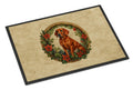 Red Redbone Coonhound Christmas Flowers Doormat Indoor Outdoor 24H X 36W Front Door Mat Rugs for Entryway, Non Slip Washable Low Pile,