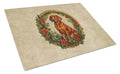 Red Redbone Coonhound Christmas Flowers Cutting Board Tempered Glass Kitchen Cutting Surface, Heat Resistant Chopping, Non-Slip Feet, Food Prep & Serving