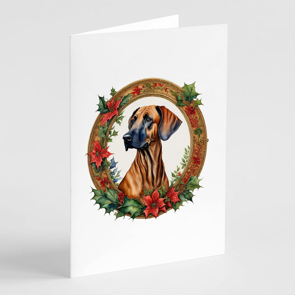 Rhodesian Ridgeback Christmas Flowers Greeting Cards Pack of 8 Blank Cards with Envelopes Whimsical A7 Size 5x7