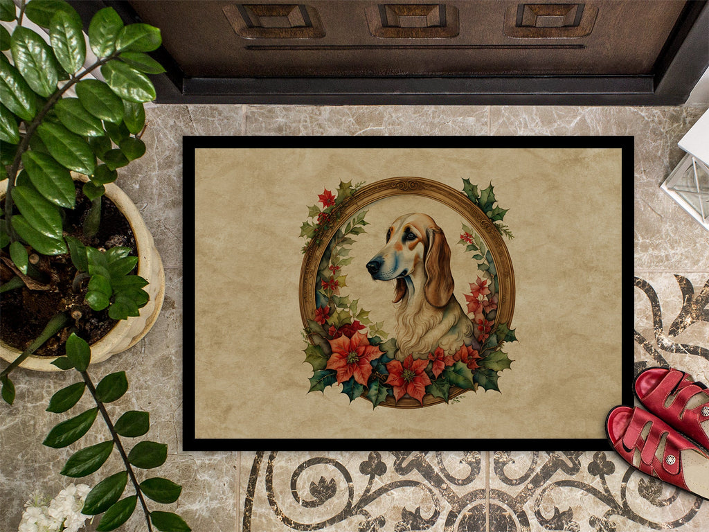 Saluki Christmas Flowers Doormat Indoor Outdoor 24H X 36W Front Door Mat Rugs for Entryway, Non Slip Washable Low Pile,