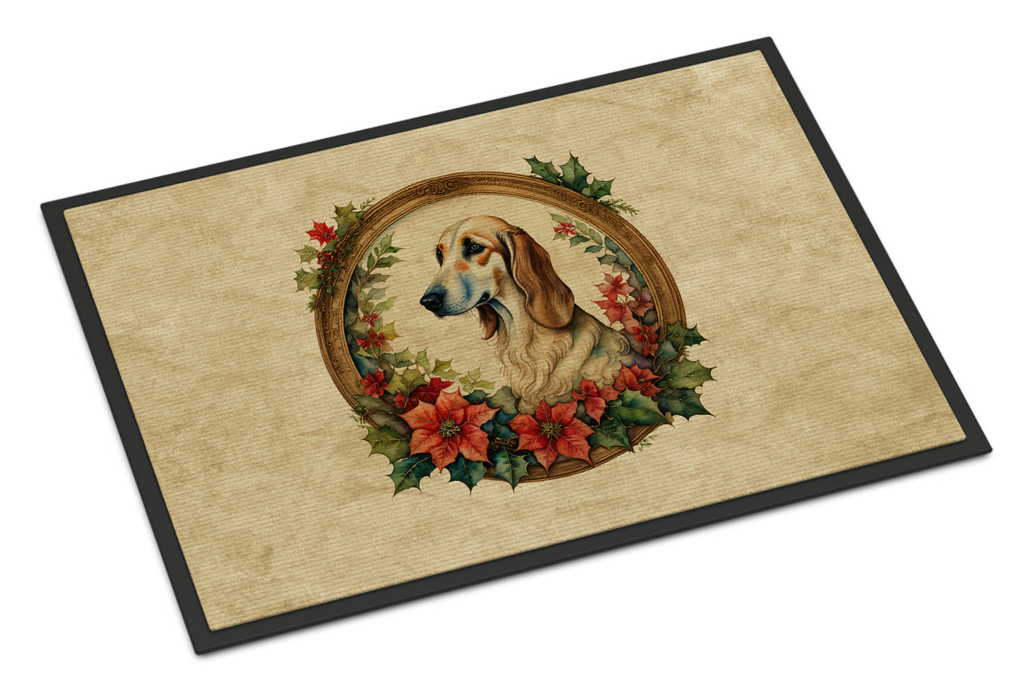 Saluki Christmas Flowers Doormat Indoor Outdoor 18H X 27W Front Door Mat Rugs for Entryway, Non Slip Washable