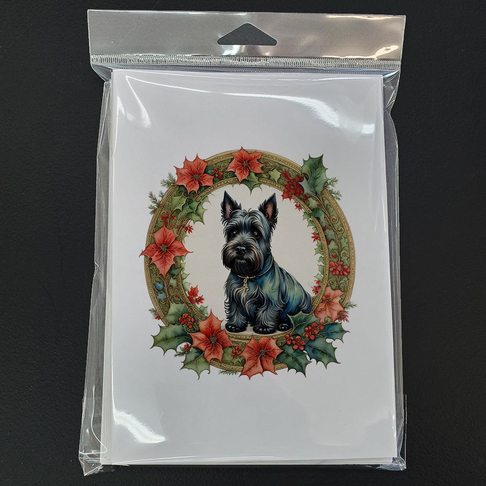 Scottish Terrier Christmas Flowers Greeting Cards Pack of 8 Blank Cards with Envelopes Whimsical A7 Size 5x7