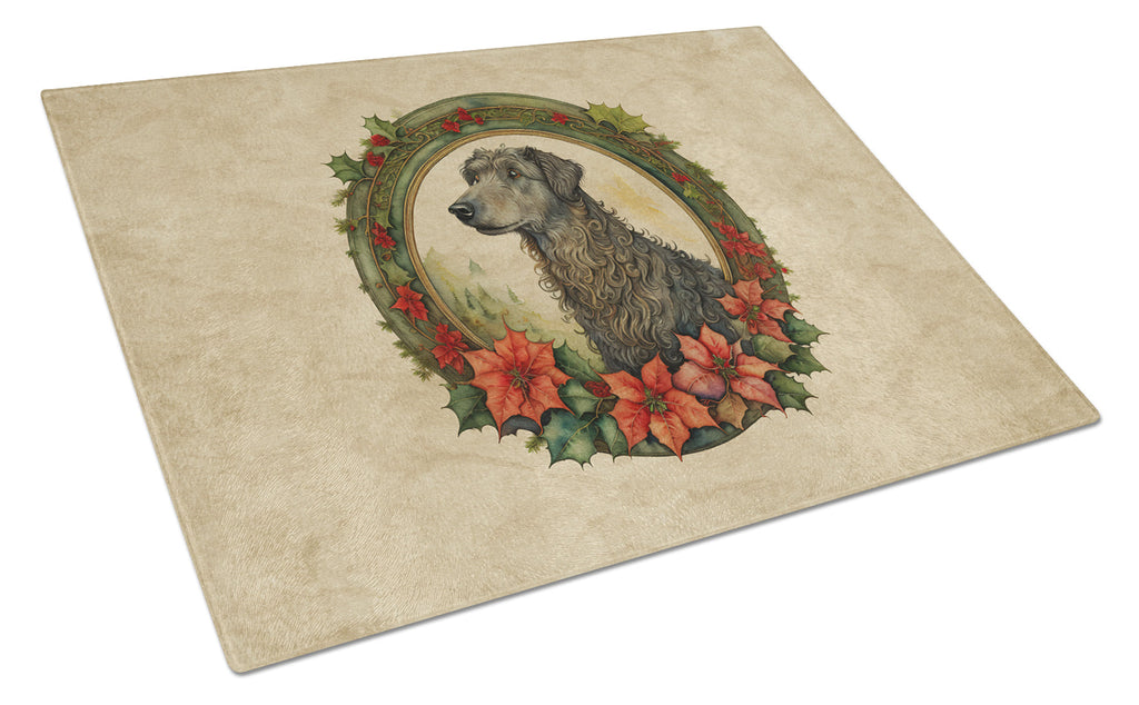 Scottish Deerhound Christmas Flowers Cutting Board Tempered Glass Kitchen Cutting Surface, Heat Resistant Chopping, Non-Slip Feet, Food Prep & Serving