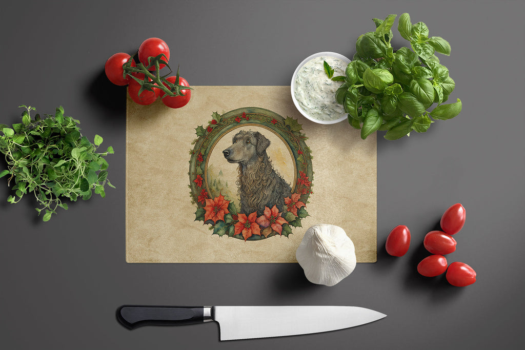 Scottish Deerhound Christmas Flowers Cutting Board Tempered Glass Kitchen Cutting Surface, Heat Resistant Chopping, Non-Slip Feet, Food Prep & Serving