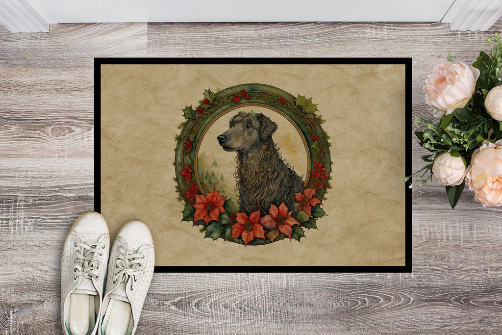 Scottish Deerhound Christmas Flowers Doormat Indoor Outdoor 18H X 27W Front Door Mat Rugs for Entryway, Non Slip Washable