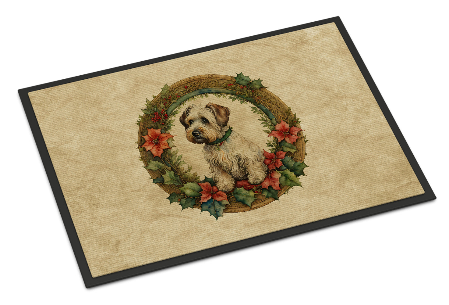 Sealyham Terrier Christmas Flowers Doormat Indoor Outdoor 18H X 27W Front Door Mat Rugs for Entryway, Non Slip Washable