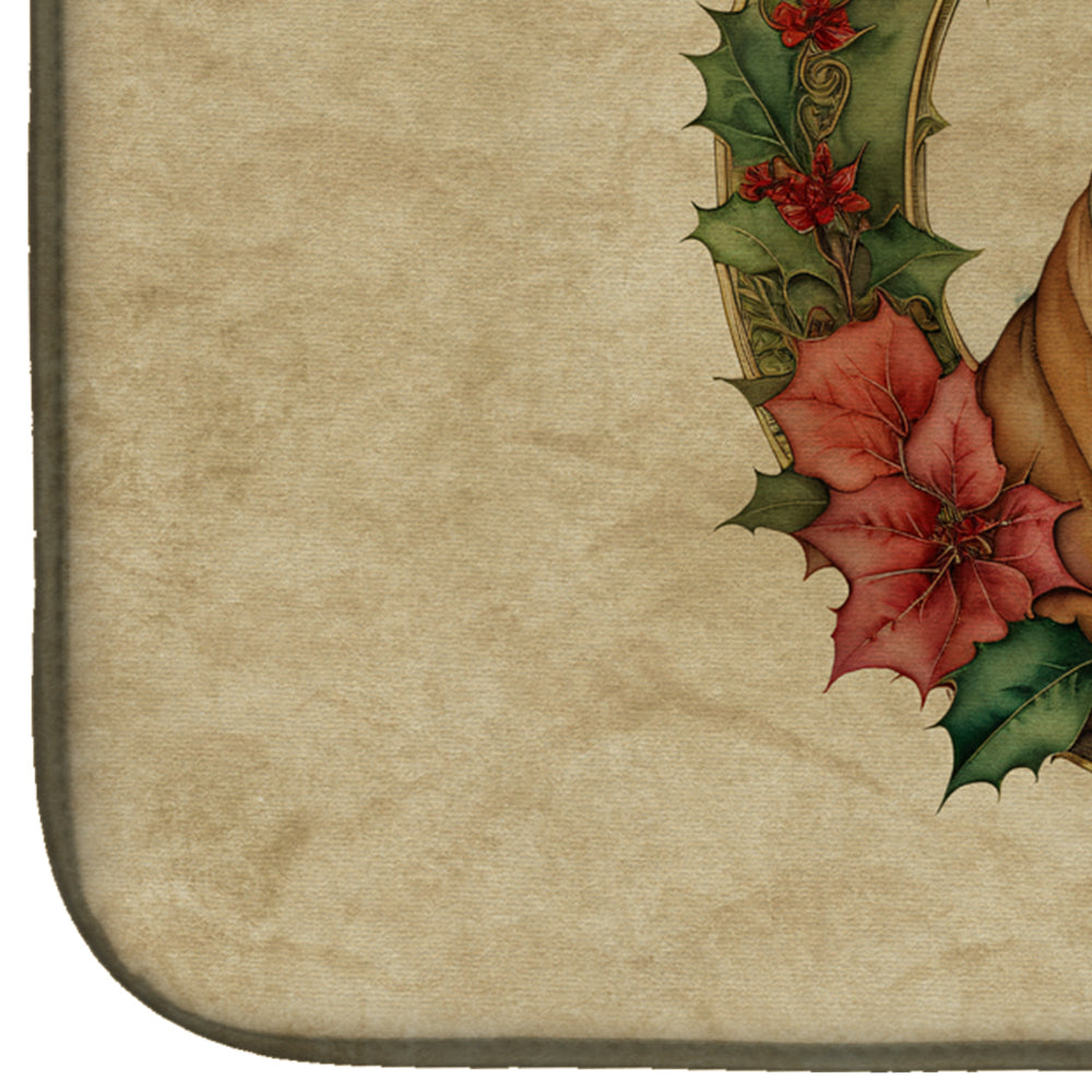 Shar Pei Christmas Flowers Dish Drying Mat Absorbent Dish Drying Mat Pad for Kitchen Counter Dish Drainer Mat for Countertop, 14 x 21", Multicolor