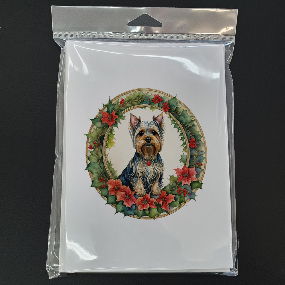 Silky Terrier Christmas Flowers Greeting Cards Pack of 8 Blank Cards with Envelopes Whimsical A7 Size 5x7
