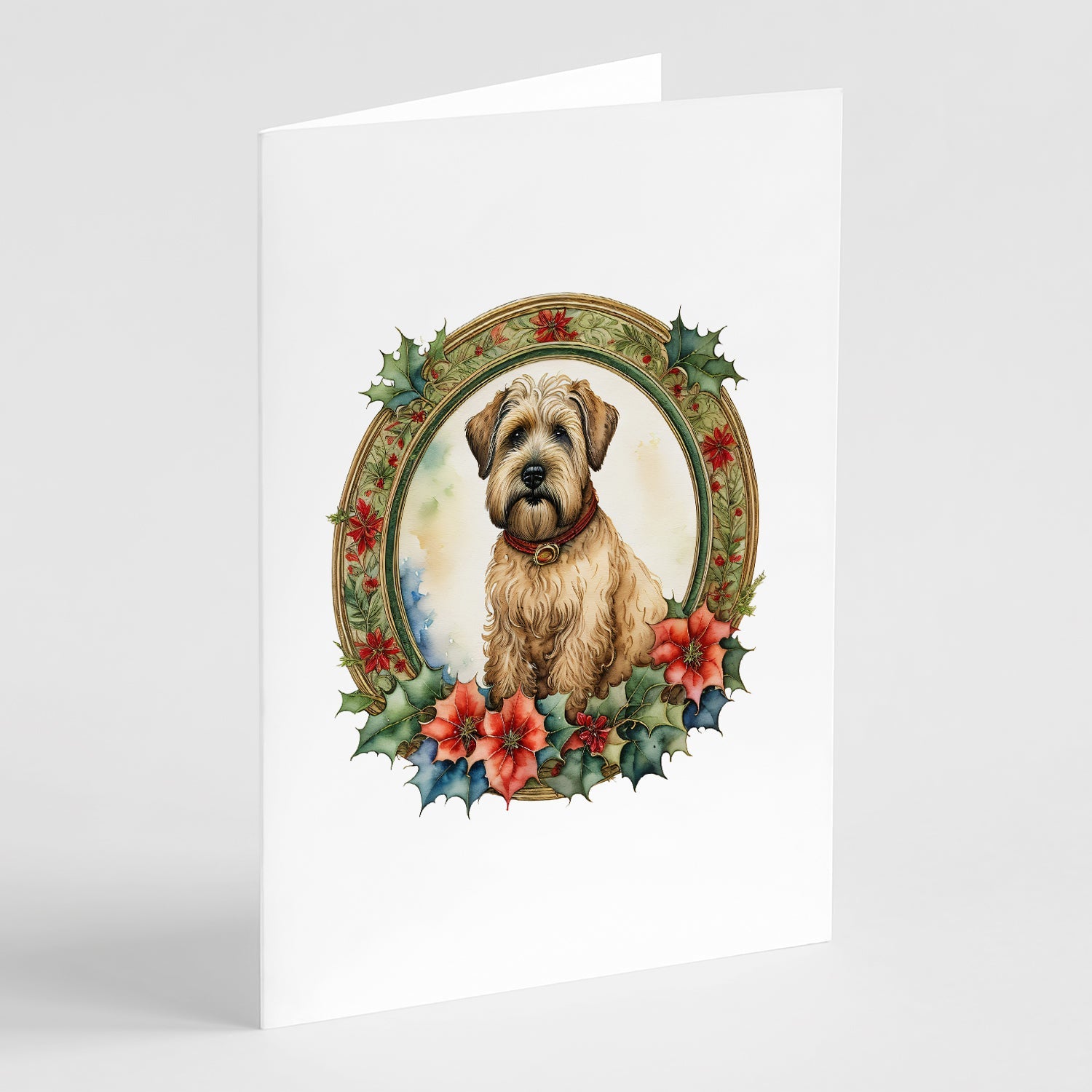 Wheaten Terrier Christmas Flowers Greeting Cards Pack of 8 Blank Cards with Envelopes Whimsical A7 Size 5x7