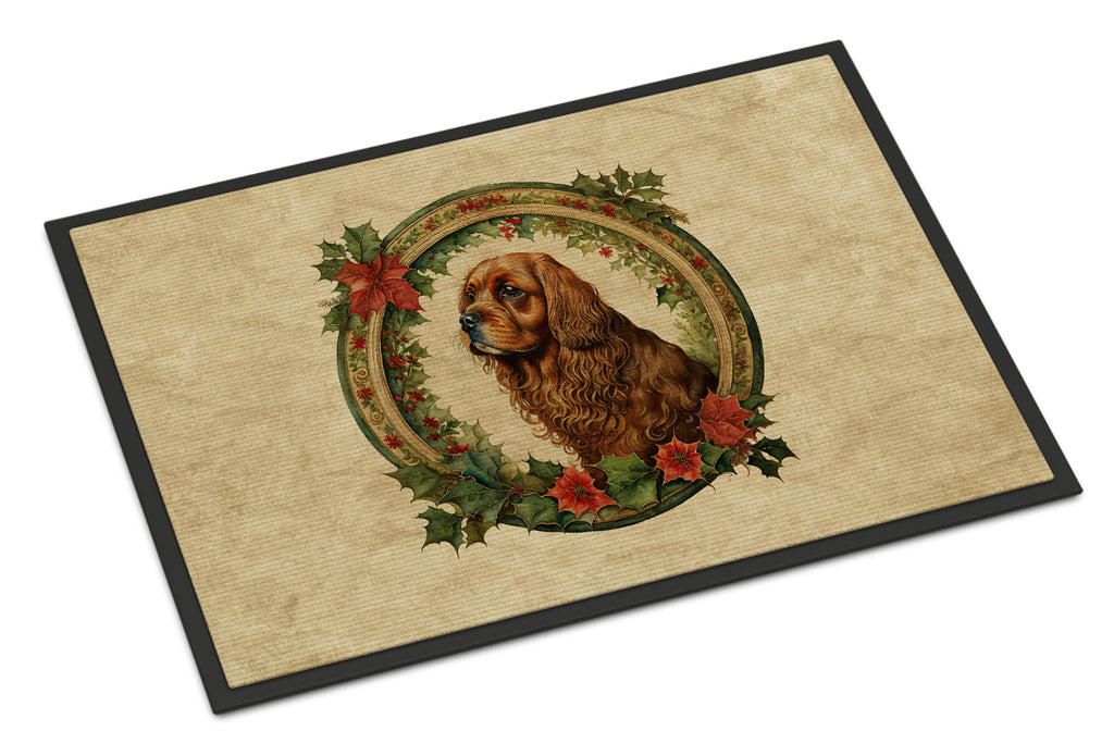 Sussex Spaniel Christmas Flowers Doormat Indoor Outdoor 18H X 27W Front Door Mat Rugs for Entryway, Non Slip Washable