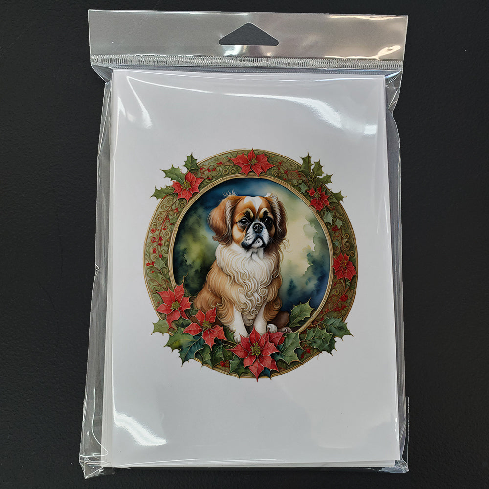 Tibetan Spaniel Christmas Flowers Greeting Cards Pack of 8 Blank Cards with Envelopes Whimsical A7 Size 5x7