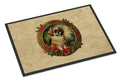 Tibetan Spaniel Christmas Flowers Doormat Indoor Outdoor 18H X 27W Front Door Mat Rugs for Entryway, Non Slip Washable
