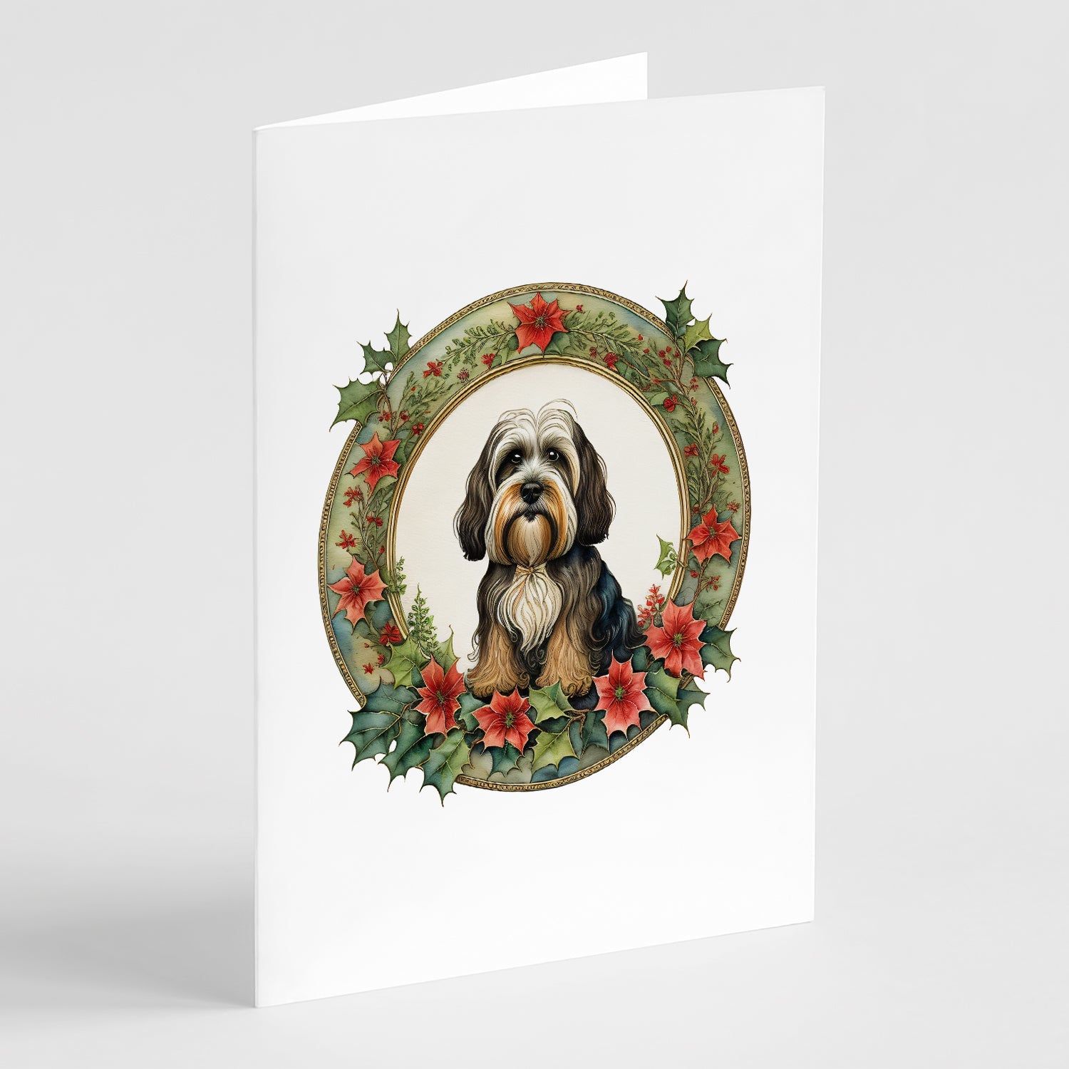 Tibetan Terrier Christmas Flowers Greeting Cards Pack of 8 Blank Cards with Envelopes Whimsical A7 Size 5x7