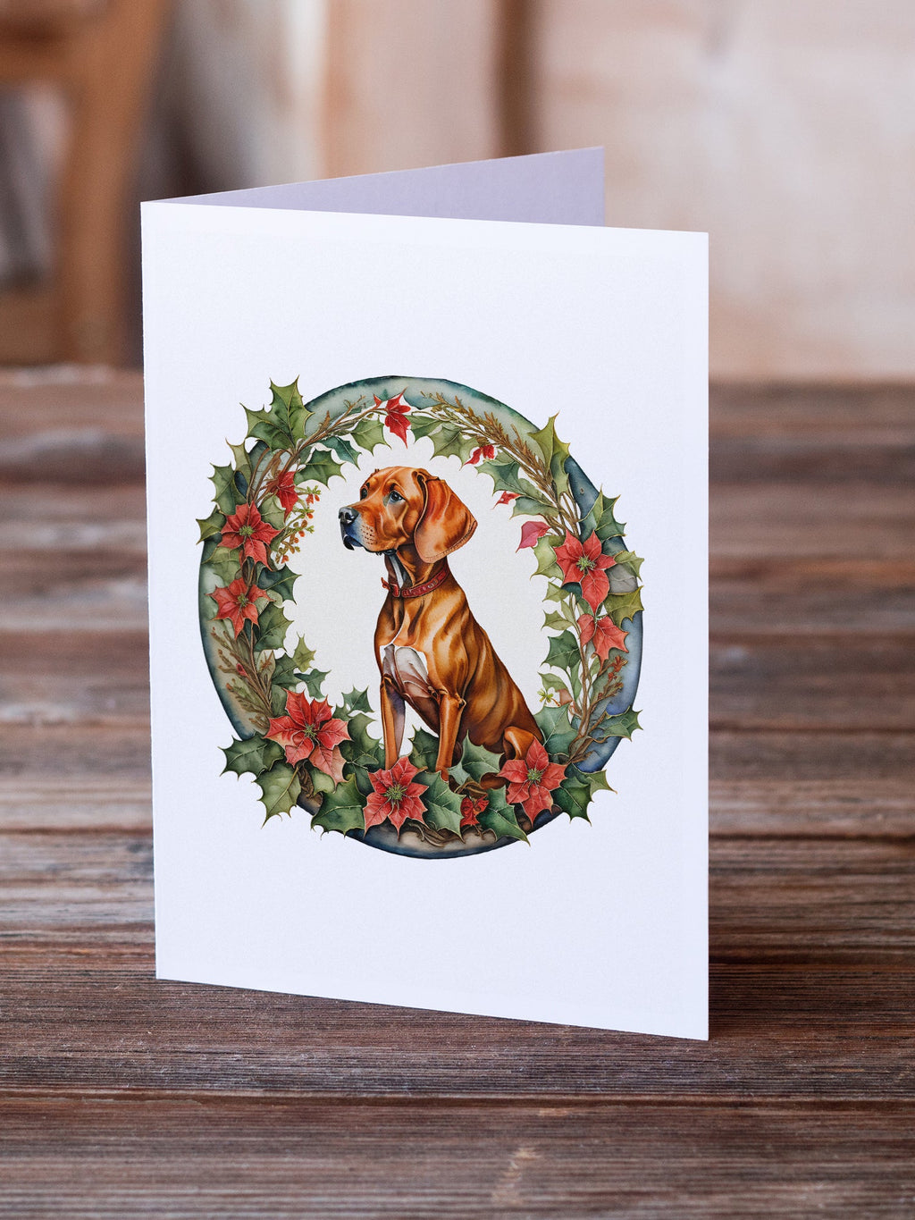 Vizsla Christmas Flowers Greeting Cards Pack of 8 Blank Cards with Envelopes Whimsical A7 Size 5x7