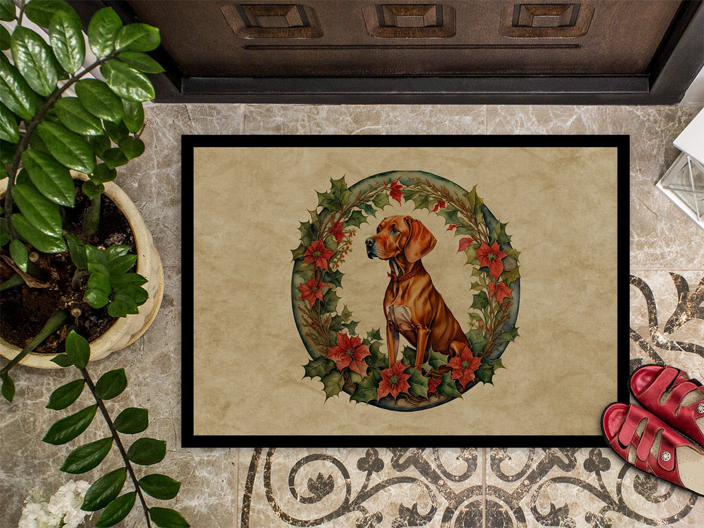 Vizsla Christmas Flowers Doormat Indoor Outdoor 24H X 36W Front Door Mat Rugs for Entryway, Non Slip Washable Low Pile,