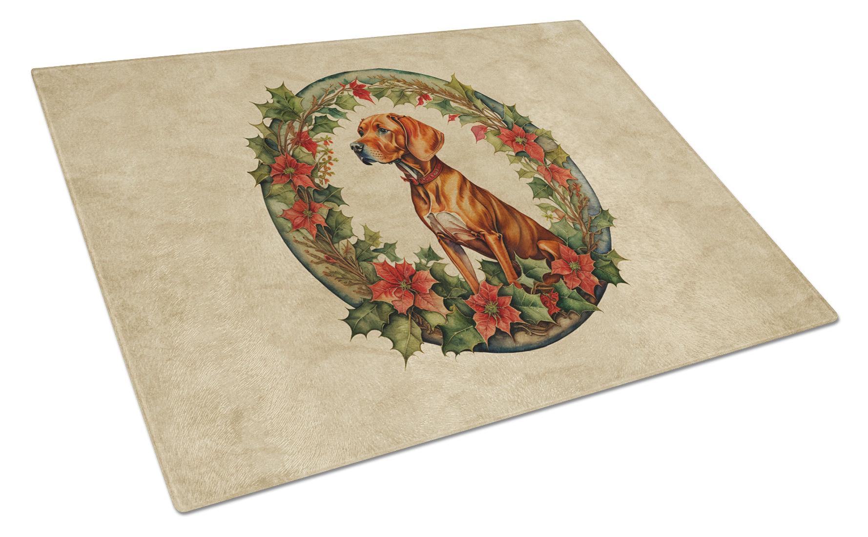 Vizsla Christmas Flowers Cutting Board Tempered Glass Kitchen Cutting Surface, Heat Resistant Chopping, Non-Slip Feet, Food Prep & Serving