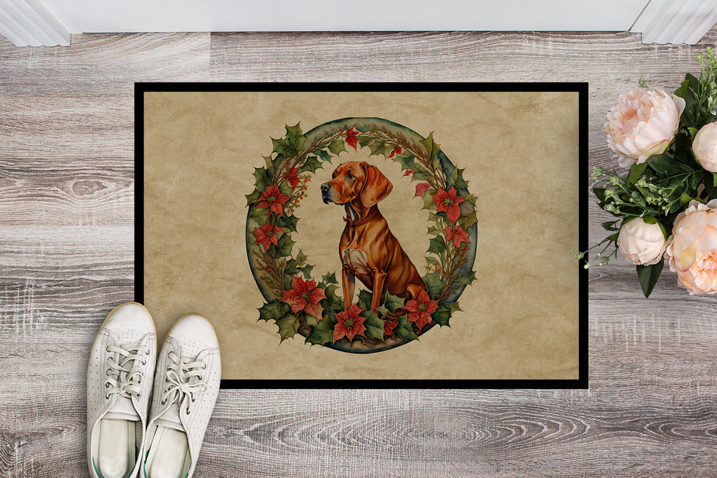 Vizsla Christmas Flowers Doormat Indoor Outdoor 18H X 27W Front Door Mat Rugs for Entryway, Non Slip Washable