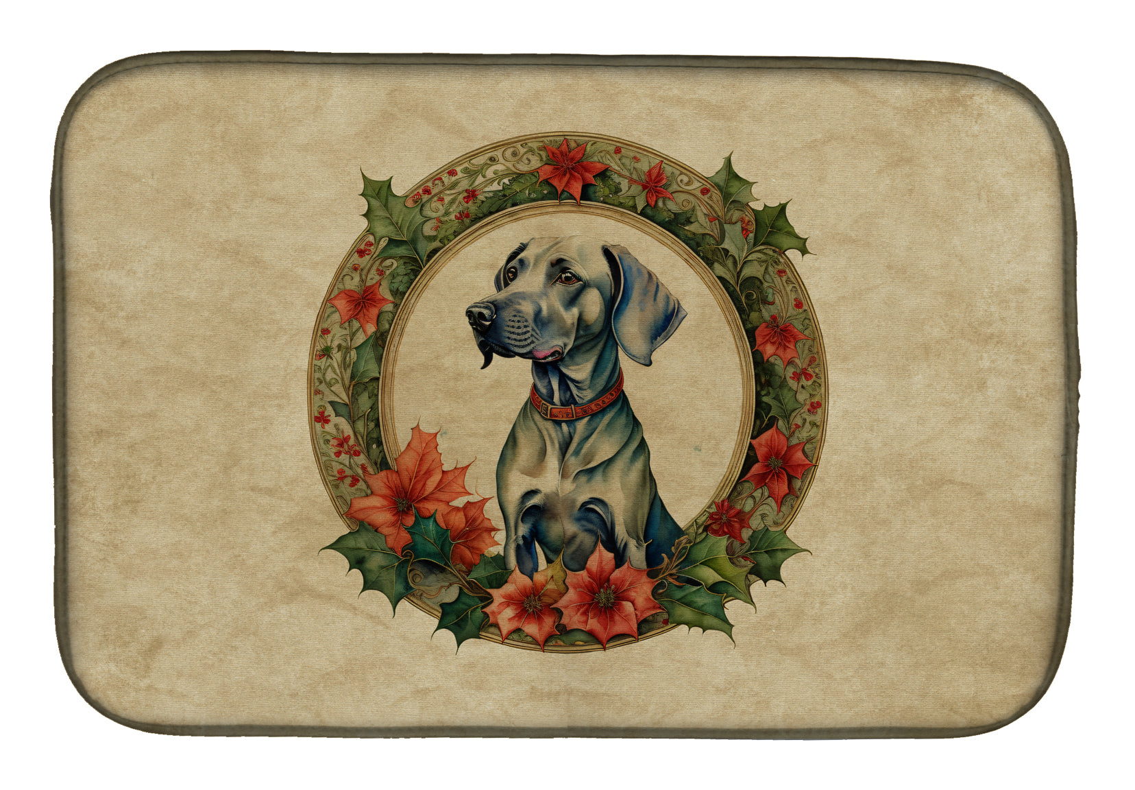 Weimaraner Christmas Flowers Dish Drying Mat Absorbent Dish Drying Mat Pad for Kitchen Counter Dish Drainer Mat for Countertop, 14 x 21", Multicolor