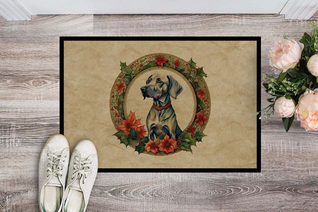 Weimaraner Christmas Flowers Doormat Indoor Outdoor 18H X 27W Front Door Mat Rugs for Entryway, Non Slip Washable