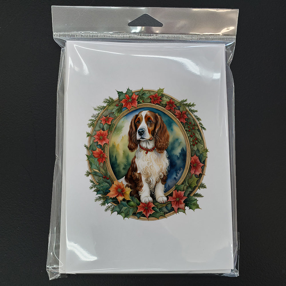 Welsh Springer Spaniel Christmas Flowers Greeting Cards Pack of 8 Blank Cards with Envelopes Whimsical A7 Size 5x7