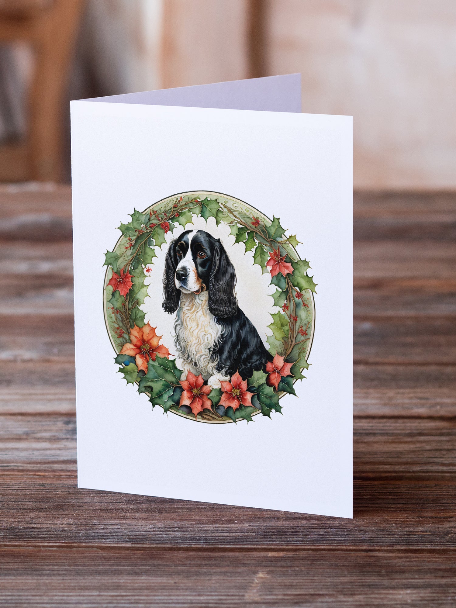 Welsh Springer Spaniel Christmas Flowers Greeting Cards Pack of 8 Blank Cards with Envelopes Whimsical A7 Size 5x7