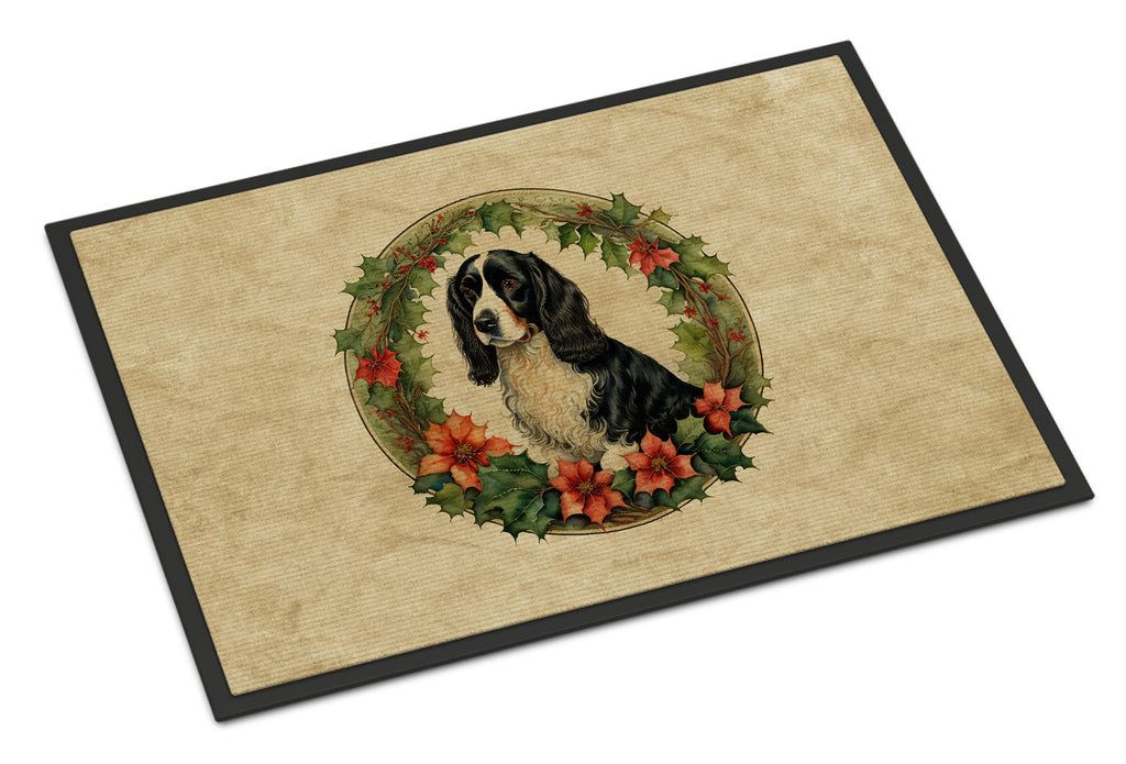 Welsh Springer Spaniel Christmas Flowers Doormat Indoor Outdoor 24H X 36W Front Door Mat Rugs for Entryway, Non Slip Washable Low Pile,