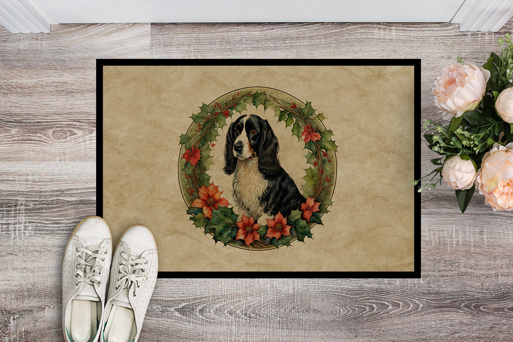 Welsh Springer Spaniel Christmas Flowers Doormat Indoor Outdoor 24H X 36W Front Door Mat Rugs for Entryway, Non Slip Washable Low Pile,