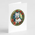 Westie Christmas Flowers Greeting Cards Pack of 8 Blank Cards with Envelopes Whimsical A7 Size 5x7