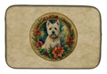 Westie Christmas Flowers Dish Drying Mat Absorbent Dish Drying Mat Pad for Kitchen Counter Dish Drainer Mat for Countertop, 14 x 21", Multicolor
