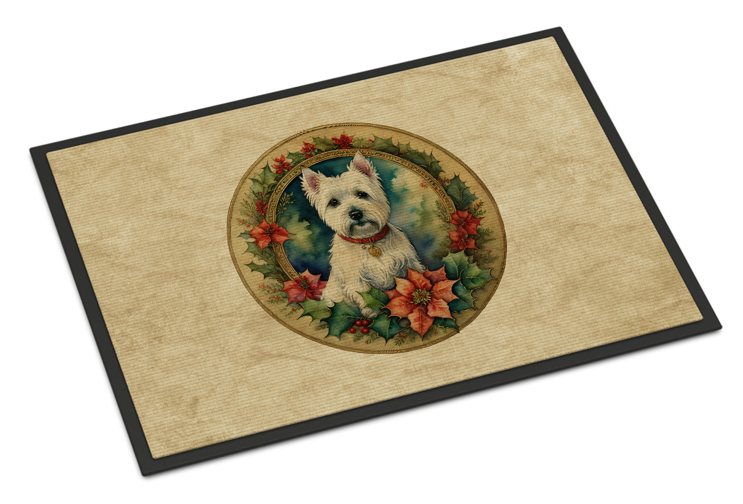 Westie Christmas Flowers Doormat Indoor Outdoor 24H X 36W Front Door Mat Rugs for Entryway, Non Slip Washable Low Pile,