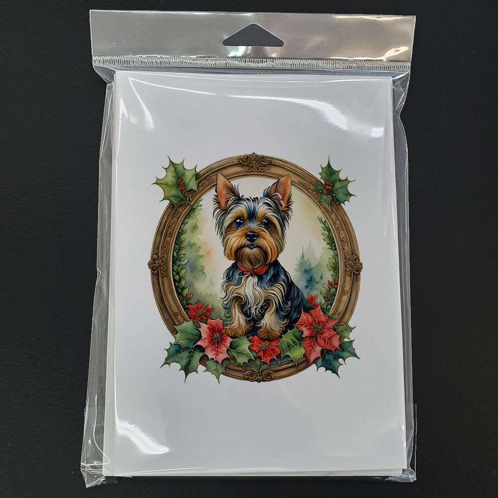 Yorkie Christmas Flowers Greeting Cards Pack of 8 Blank Cards with Envelopes Whimsical A7 Size 5x7