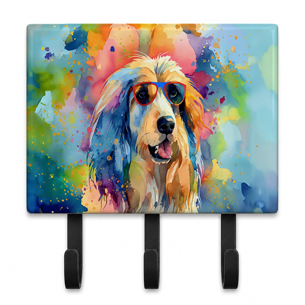 Afghan Hound Hippie Dawg Leash or Key Holder Wall Hooks, Coat Rack Wall Mount, for Hanging Keys, Towels, Aprons, Leashes
