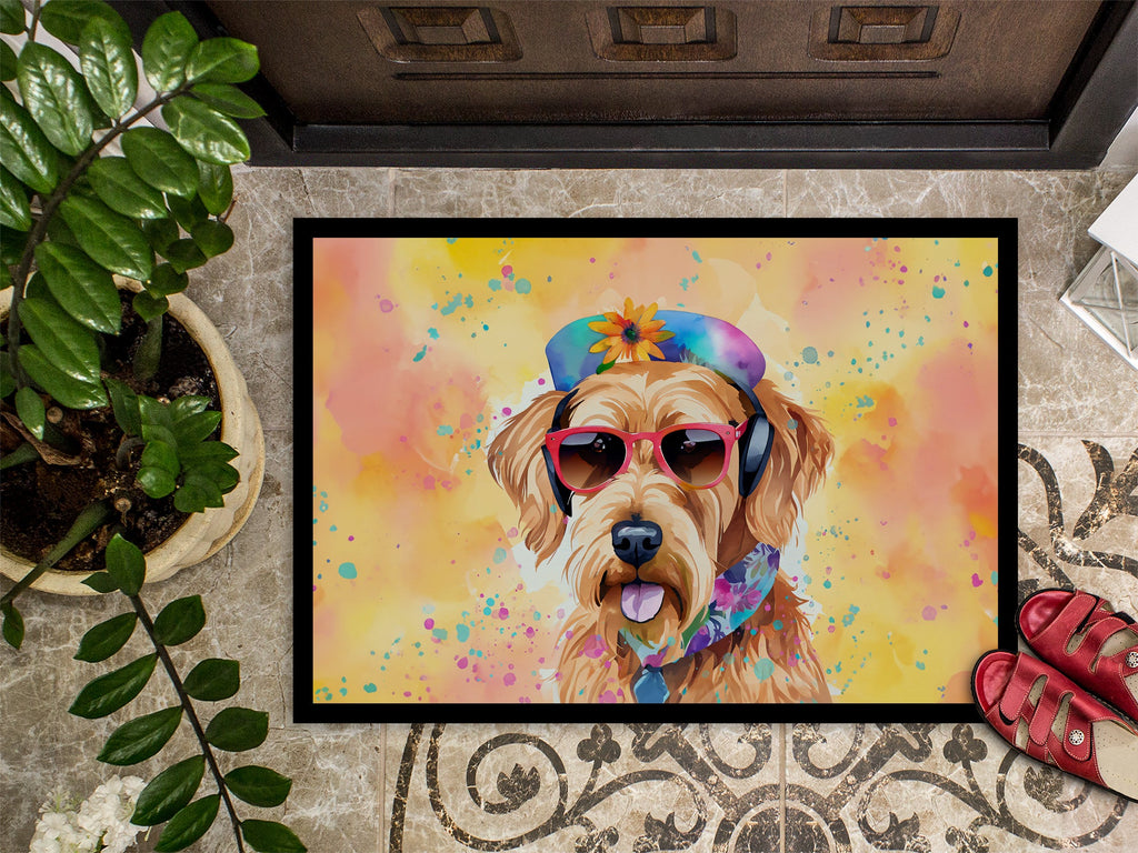 Airedale Terrier Hippie Dawg Doormat Indoor Outdoor 24H X 36W Front Door Mat Rugs for Entryway, Non Slip Washable Low Pile,