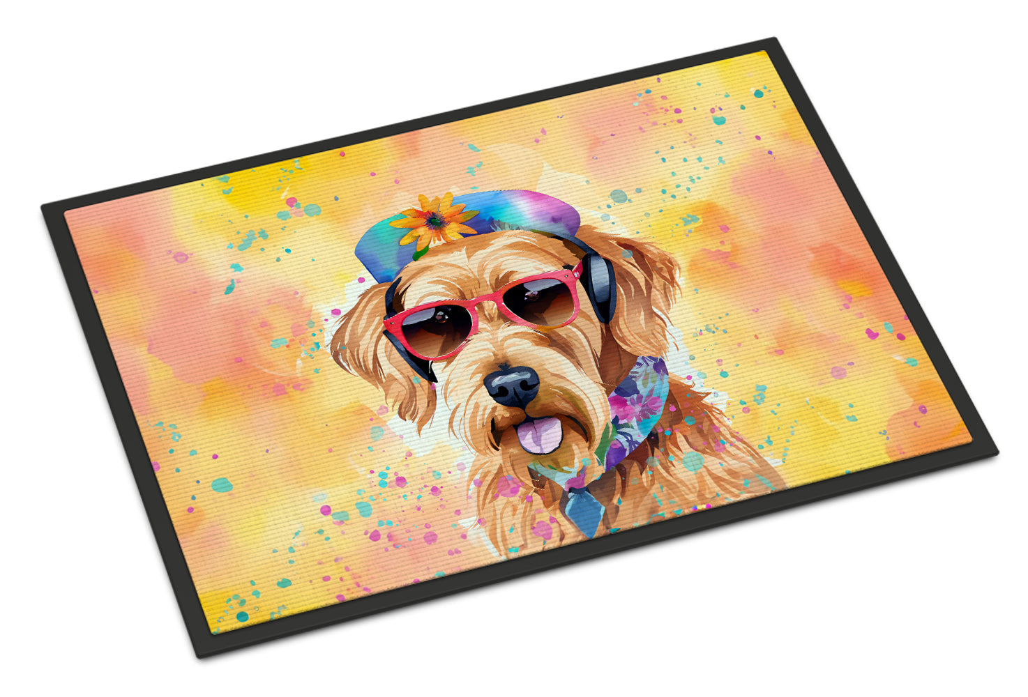 Airedale Terrier Hippie Dawg Doormat Indoor Outdoor 18H X 27W Front Door Mat Rugs for Entryway, Non Slip Washable