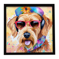 Airedale Terrier Hippie Dawg Framed Metal Print Bathroom, Kitchen, Office, Home Decor Wall Art Ready to Hang, Square, 8X8