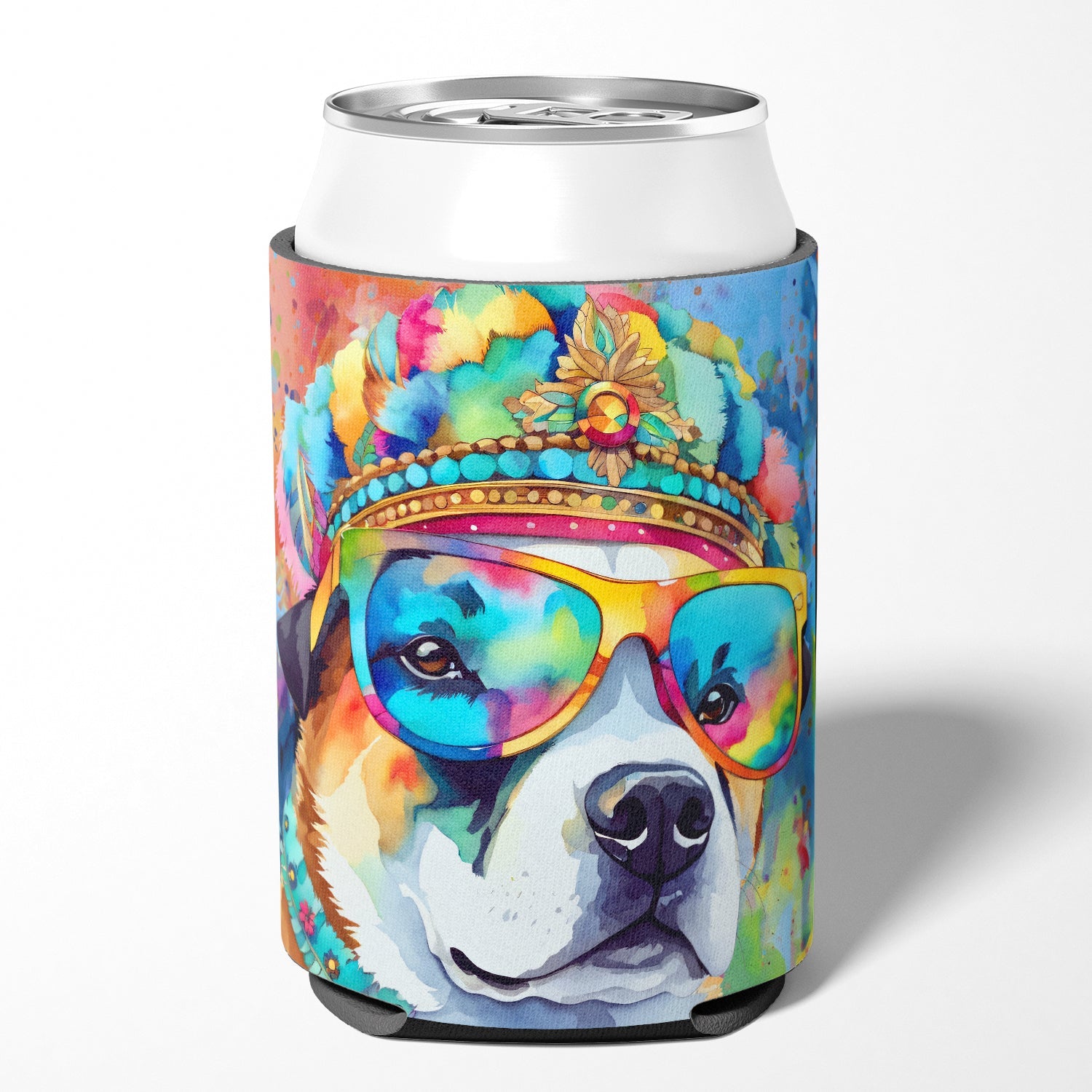 Akita Hippie Dawg Can or Bottle Hugger Cooler Sleeve for Standard 12 oz Cans, Insulated Foam Beer & Soda Can Hugger Reusable