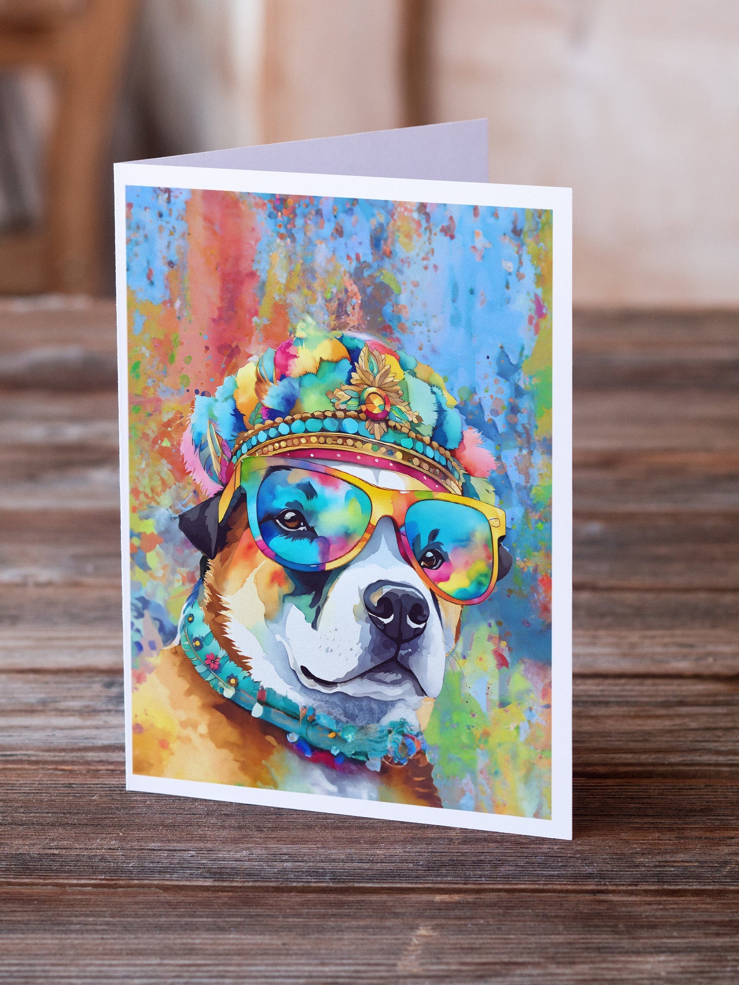 Akita Hippie Dawg Greeting Cards Pack of 8 Blank Cards with Envelopes Whimsical A7 Size 5x7
