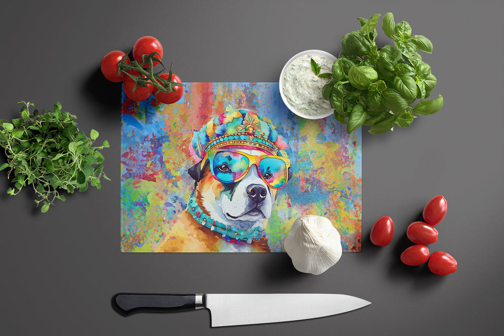 Akita Hippie Dawg Cutting Board Tempered Glass Kitchen Cutting Surface, Heat Resistant Chopping, Non-Slip Feet, Food Prep & Serving